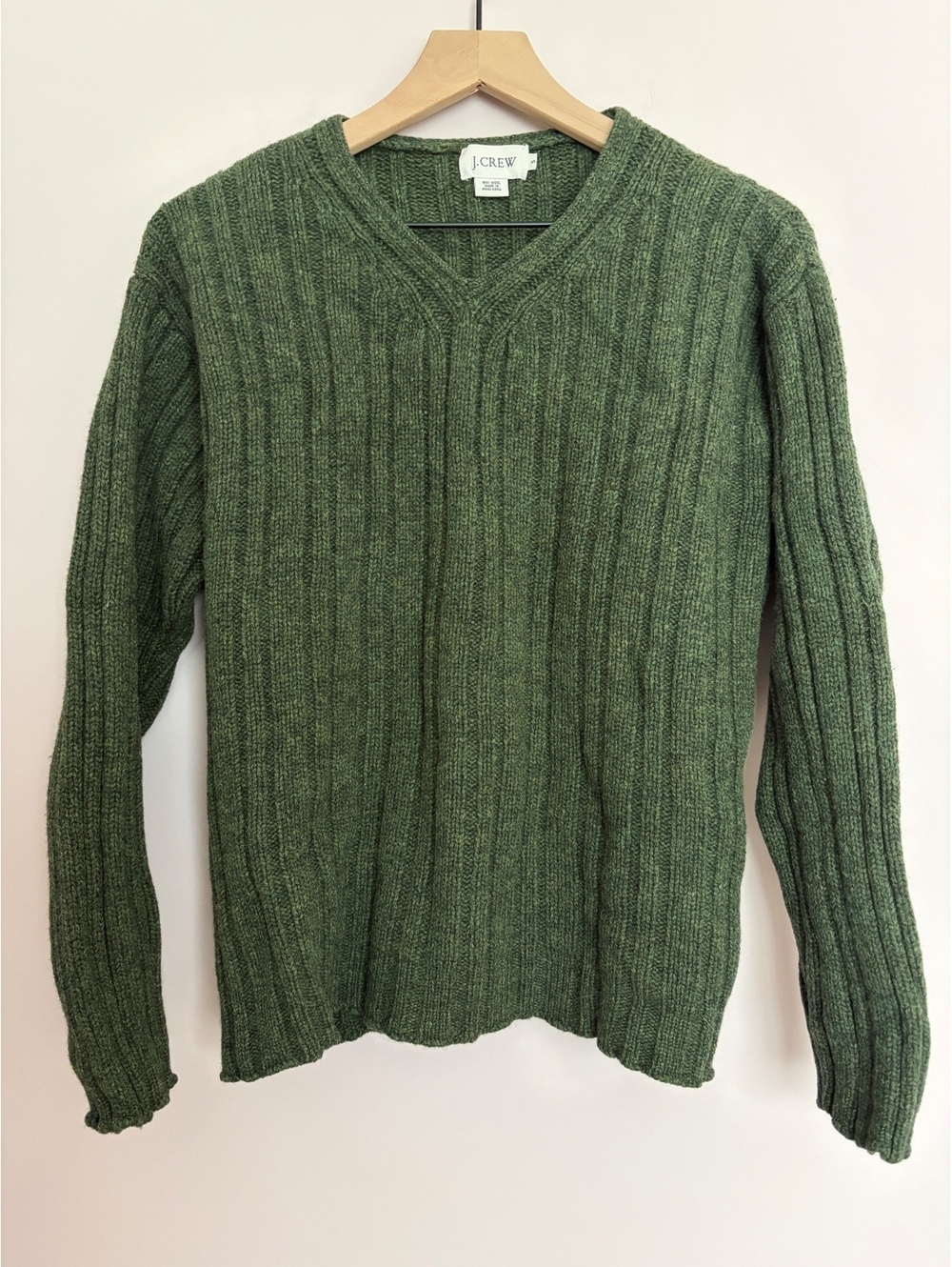 J.Crew Vintage Moss Green Wool Knit V-Neck Sweater Small